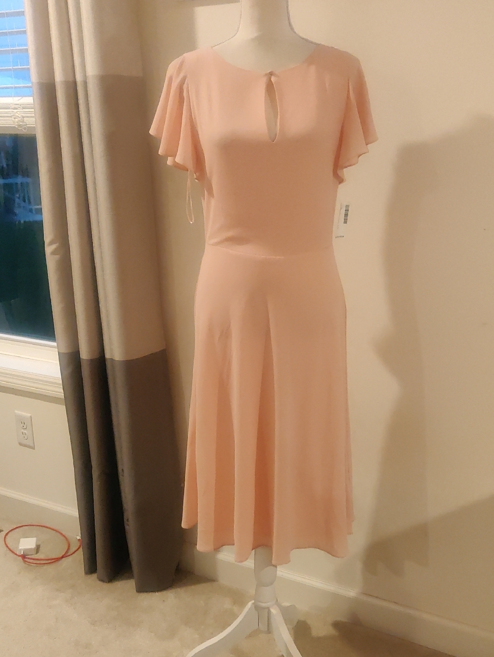 Ralph Lauren Peach Keyhole Flutter Short Sleeve Midi Dress Y2K Cottagecore Trend